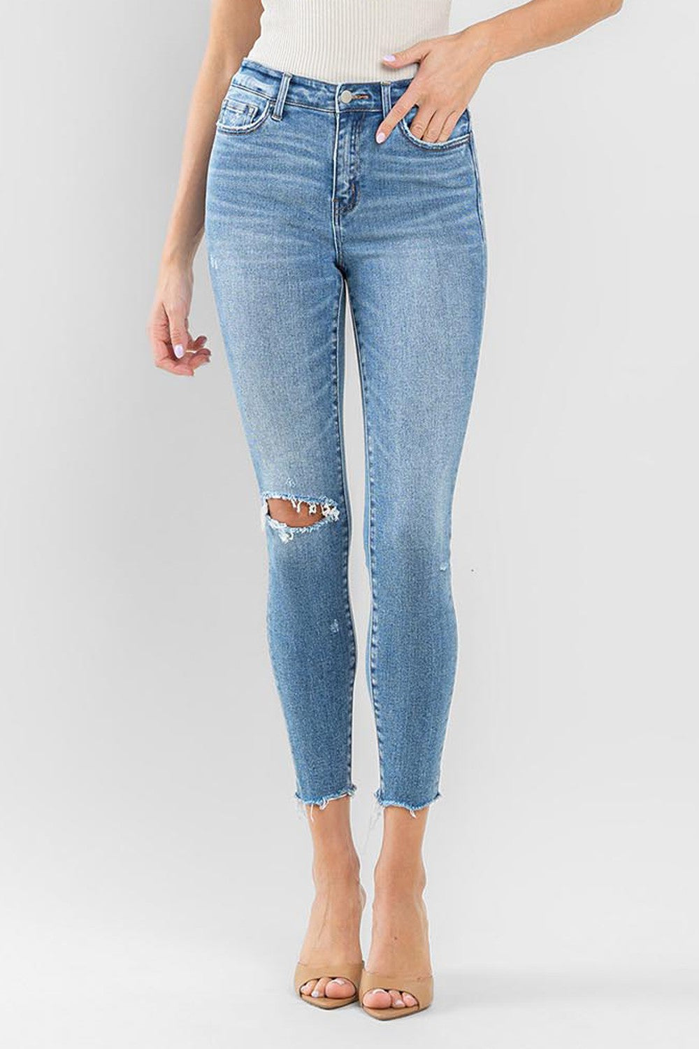 Flying Monkey™ Ankle Slim Straight High Rise Ripped Jean | maurices