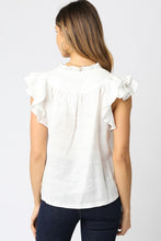 Load image into Gallery viewer, White Linen Split Neck Ruffle Slv Top
