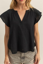 Load image into Gallery viewer, Black Flutter Slv Cotton Top