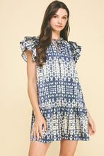 Load image into Gallery viewer, Dusty Navy Printed Ruffled Slv Dress