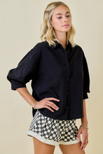 Load image into Gallery viewer, Button Down Collared 3/4 Puff Slv Top Black