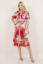 Load image into Gallery viewer, Pink Floral Print Button Down Midi Dress