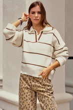 Load image into Gallery viewer, Latte/Ivory Relaxed Striped Sweater
