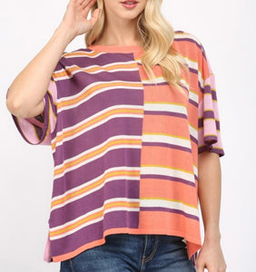 Tangerine Multi Stripe SS Knit Top