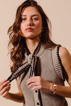 Load image into Gallery viewer, Taupe/Black Tie Neck Sweater Vest Top