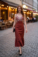 Load image into Gallery viewer, Mocha Embroidered Ruffle Maxi Dress