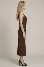 Load image into Gallery viewer, Brown Satin Jacquard Midi Dress
