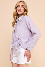 Load image into Gallery viewer, Lilac Button Down Shirt w/ Seam Scrunch Detail