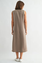 Load image into Gallery viewer, Taupe Satin Rib Neck Midi Dress