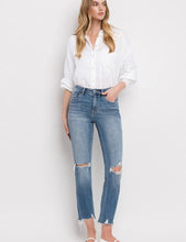 Load image into Gallery viewer, FM Denim HR Distressed Hem Slim Straight Jean