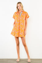 Load image into Gallery viewer, Orange SS Floral Pattern V-Neck Dress (THML)