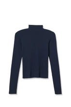 Load image into Gallery viewer, Perfect White Tee Navy LS Ribbed Turtleneck Top