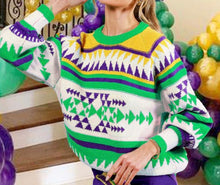 Load image into Gallery viewer, Multi Color Mardi Gras Printed Sweater