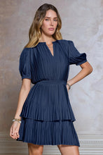Load image into Gallery viewer, Indigo Navy Pleated Tiered SS Mini Dress