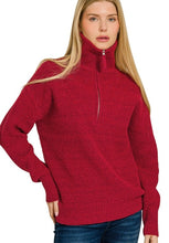 Load image into Gallery viewer, Half Zip High Collared Pullover Sweater Dk Red