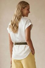 Load image into Gallery viewer, Off White SS V-Neck Satin Blouse