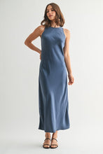 Load image into Gallery viewer, Dusty Blue Slvls Satin Dress