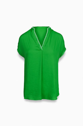 Whipstitch SS V-Neck Blouse Green