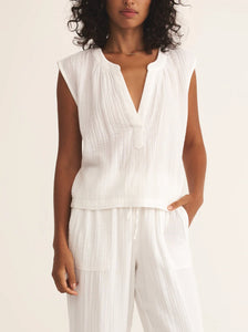 Z Supply White Cliffside V-Neck Airy Top