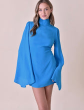 Load image into Gallery viewer, Blue mock neck drama sleeve dress