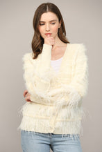 Load image into Gallery viewer, Cream Feather Trim Wool Blend Cardigan