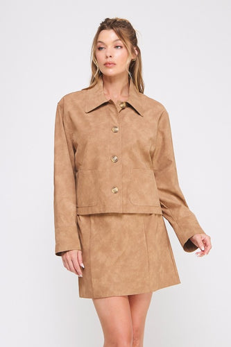 Camel Leather Collared Jacket