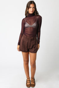 Maroon LS Mesh Top