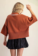 Load image into Gallery viewer, V-Neck Color Trim Sweater Brown