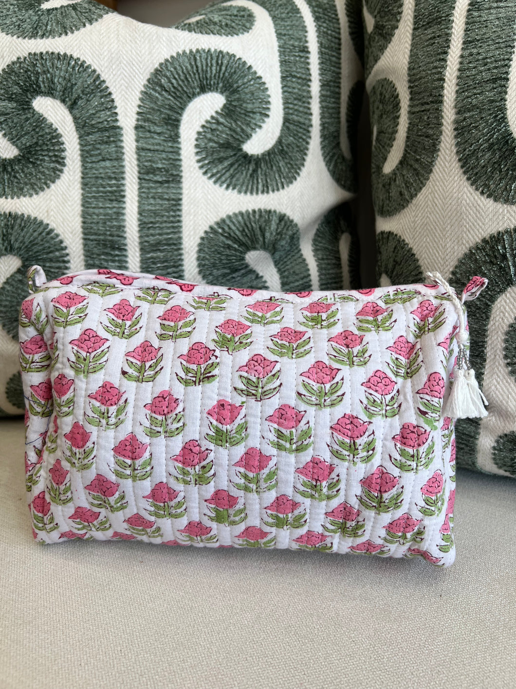 Quilted Block Printed Makeup Bag