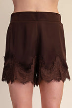 Load image into Gallery viewer, Brown Satin Lace Trim Shorts
