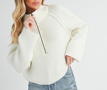 Load image into Gallery viewer, Soft Ribbed Half Zip Sweater White