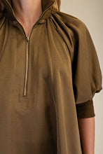 Load image into Gallery viewer, Olive Mock Neck Band Sleeve Blouse