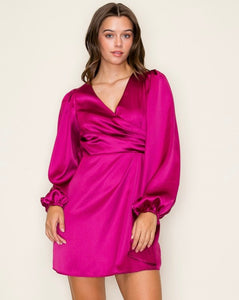 Magenta Satin LS Dress