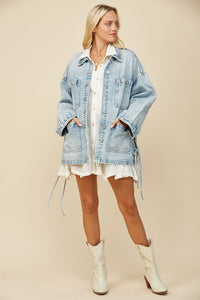 Denim Oversized Jacket With Side Ties