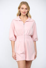 Load image into Gallery viewer, Scuba Soft Frnt Zip Smocked Waist Romper Pastel Pink
