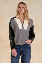 Load image into Gallery viewer, Grey Color Block/Leather 1/4 Zip Sweater