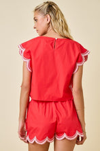 Load image into Gallery viewer, Red Scalloped Embroidered Crop Top w/ Ties