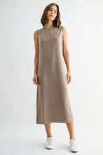 Load image into Gallery viewer, Taupe Satin Rib Neck Midi Dress
