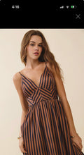 Load image into Gallery viewer, Brown Stripe Vneck Midi Dress