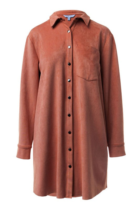 Marsala LS Suede Mini Shirt Dress