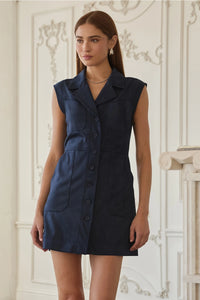 Navy Slvls Suede Button Dress