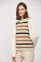 Load image into Gallery viewer, Taupe/Off White Striped Sweater w/ Poplin Undershirt
