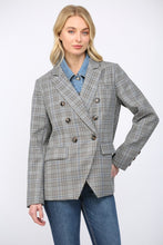 Load image into Gallery viewer, Grey/Blue Denim Shirt Insert Double Breasted Plaid Blazer
