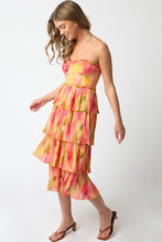 Load image into Gallery viewer, Mustard Coral Printed Ruffle Dress