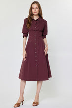 Load image into Gallery viewer, Maroon 3/4 Button Down A-Line Midi Dress