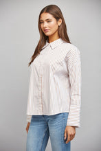 Load image into Gallery viewer, Tan/White Striped Button Down Shirt