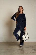 Load image into Gallery viewer, Perfect White Tee Navy Velour Raglan Sweatshirt