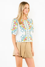 Load image into Gallery viewer, Cream Floral Embroidered Top w/ Scallop Neckline (THML)