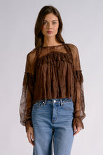 Load image into Gallery viewer, Brown LS Lace Ruffled Top