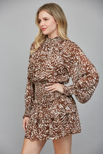 Load image into Gallery viewer, Brown Animal Print Chiffon Smocked Waist Dress